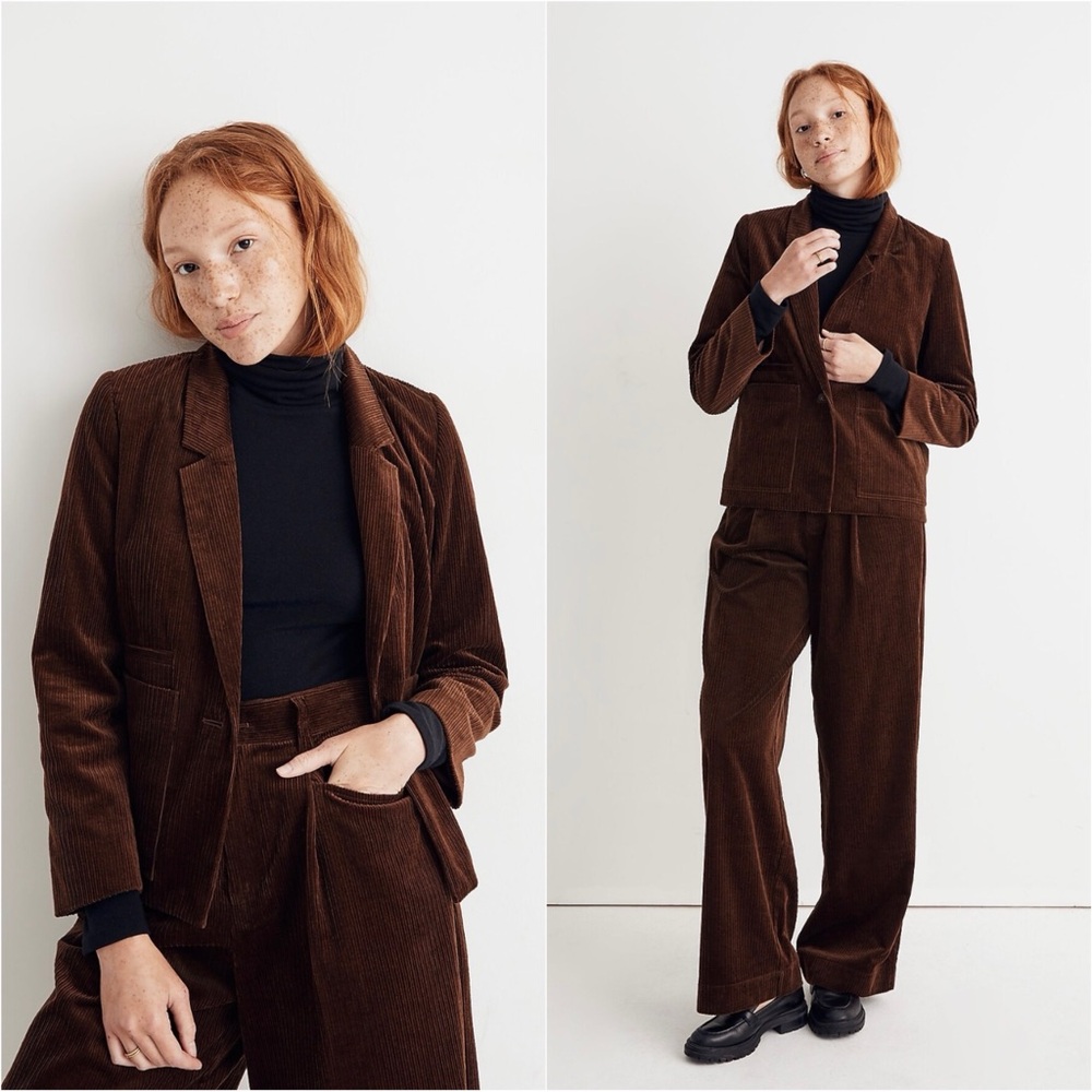 Madewell Jacket Corduroy Crop Dorset Blazer Button Front Forage Brown M
